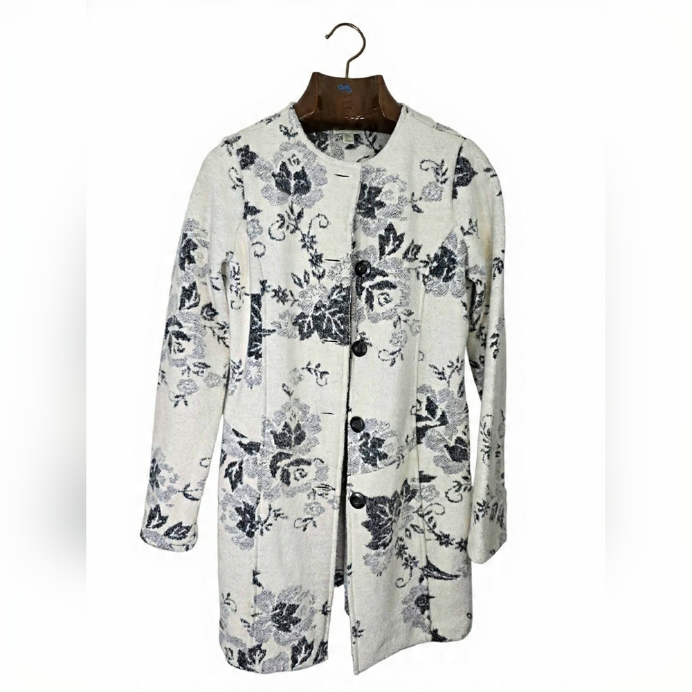 Lucy & Laurel Ivory Floral Button-Front‎ Wool Car Coat Anthropolgie